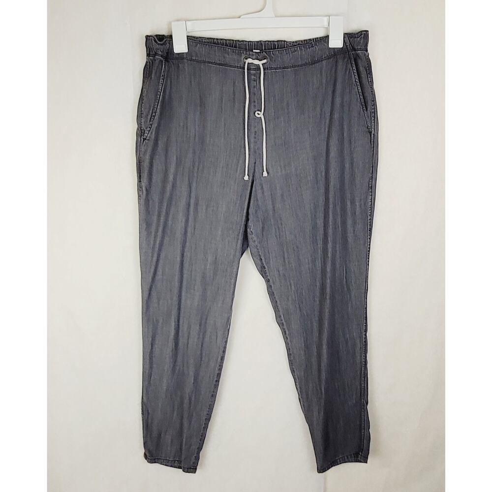 Eileen Fisher pull on drawstring slouchy ankle pants Sz L lightweight Blackwash